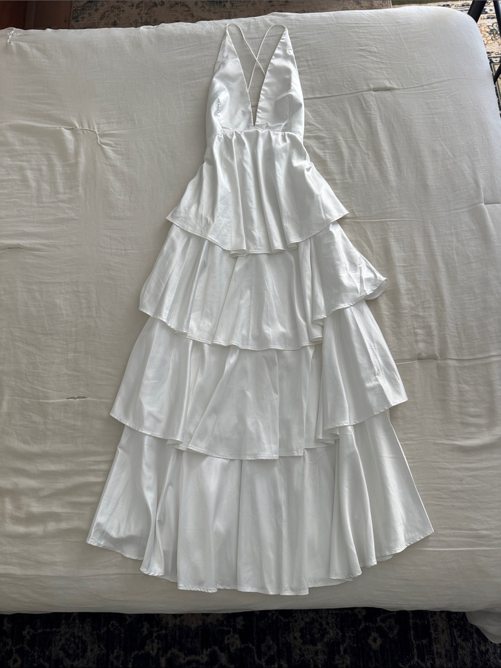 Selfie Leslie Auguste Tiered Frill Strappy Back Dress Ivory